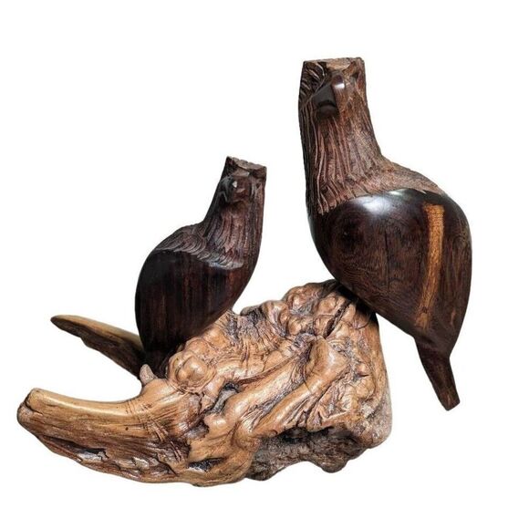 No Brand Other - Vintage Iron Wood Americana Double Eagle Sculpture Carving Driftwood 10”